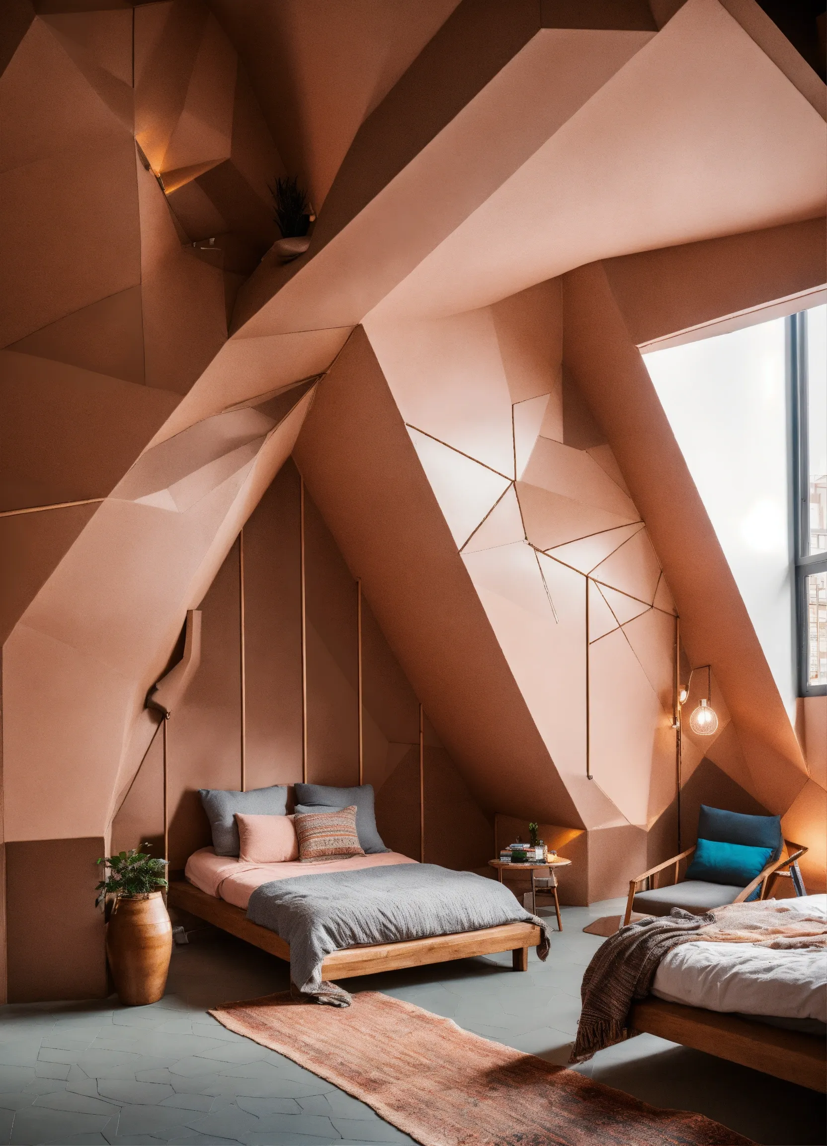 Beech wood bed frame with organic curves